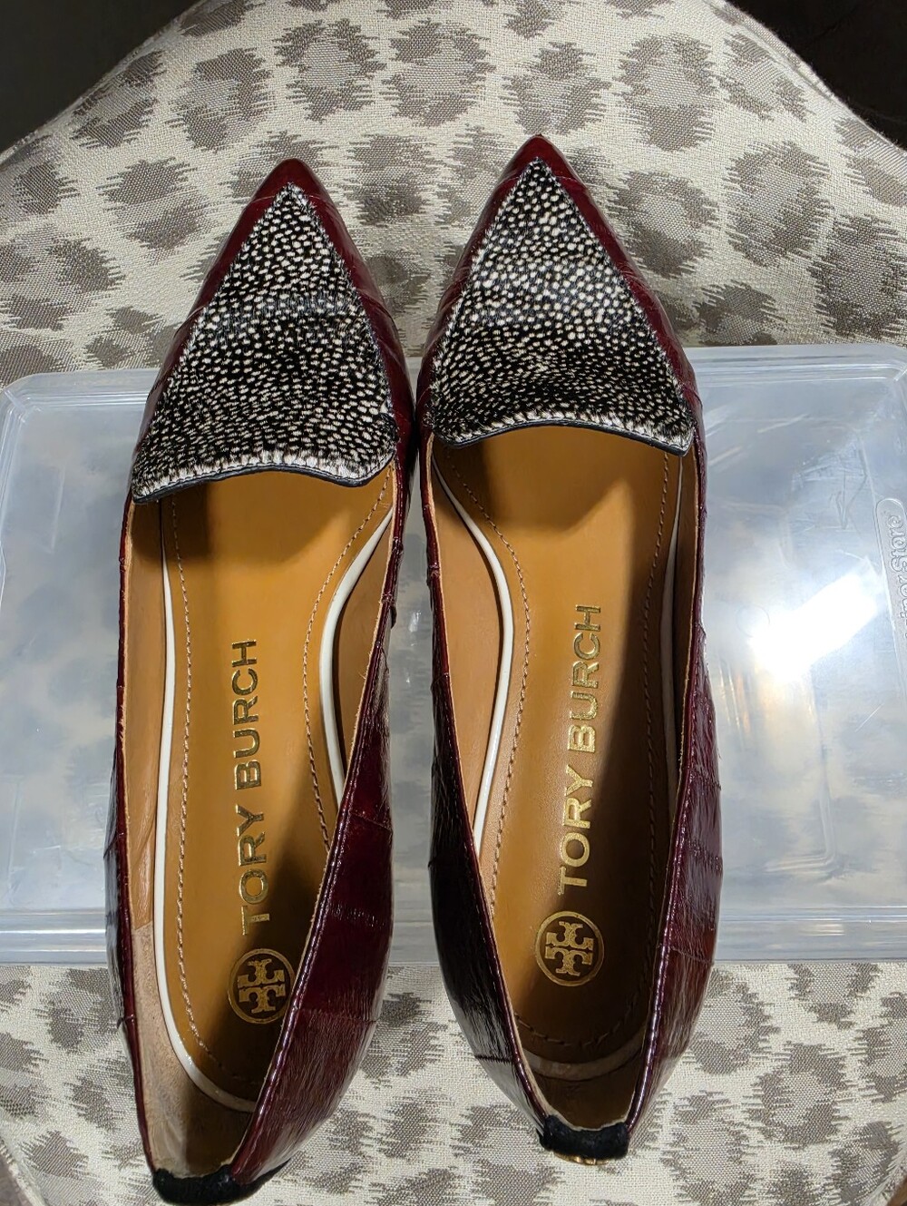 Tory Burch Deep Burgundy Pointed Toe Flats with Speckled Vamp